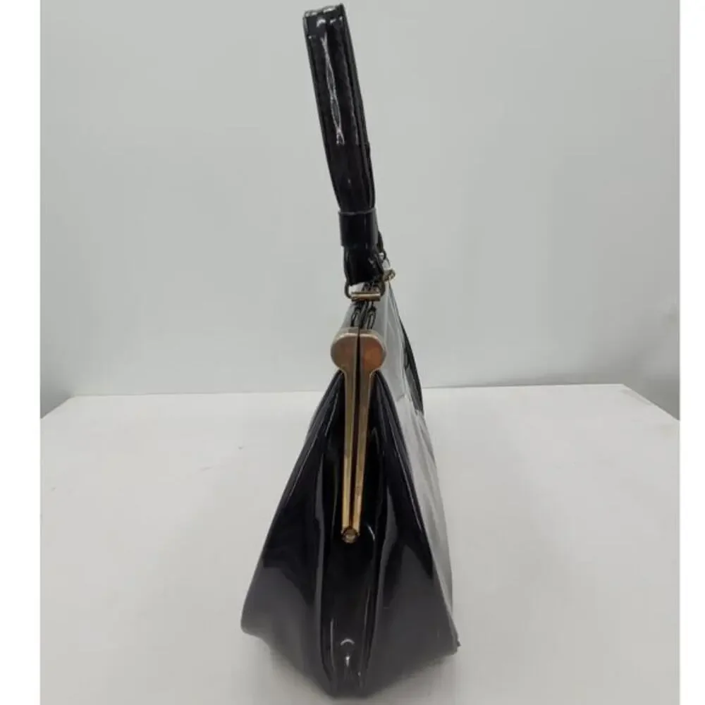Vintage‎ 50s Patent Leather Vinyl Top Handle Clasp Frame Satchel Handbag Purse